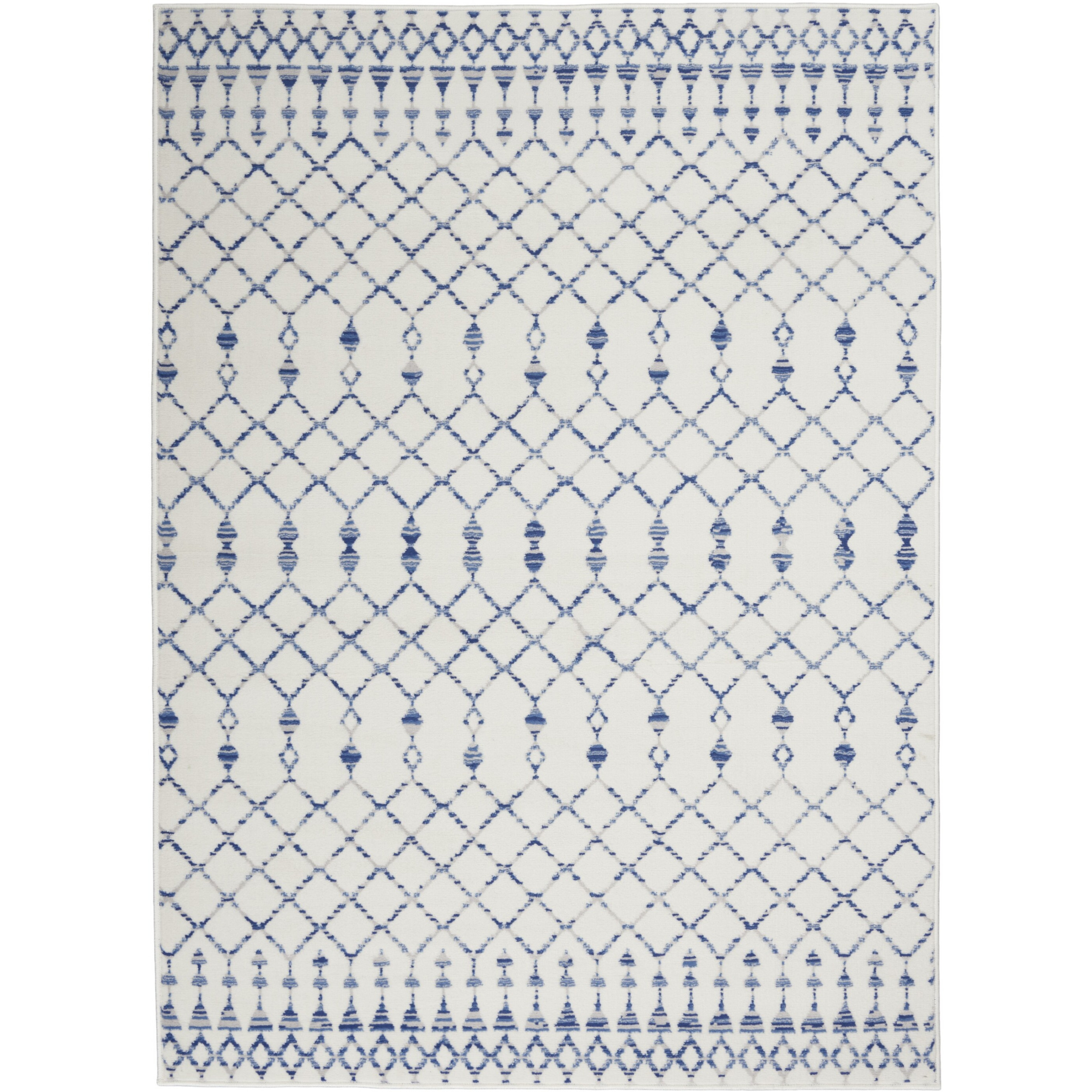 6 X 9 Ivory And Blue Berber Pattern Area Rug