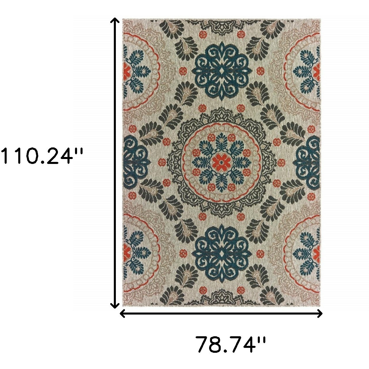 6' X 9' Grey Blue Floral Indoor Outdoor Area Rug
