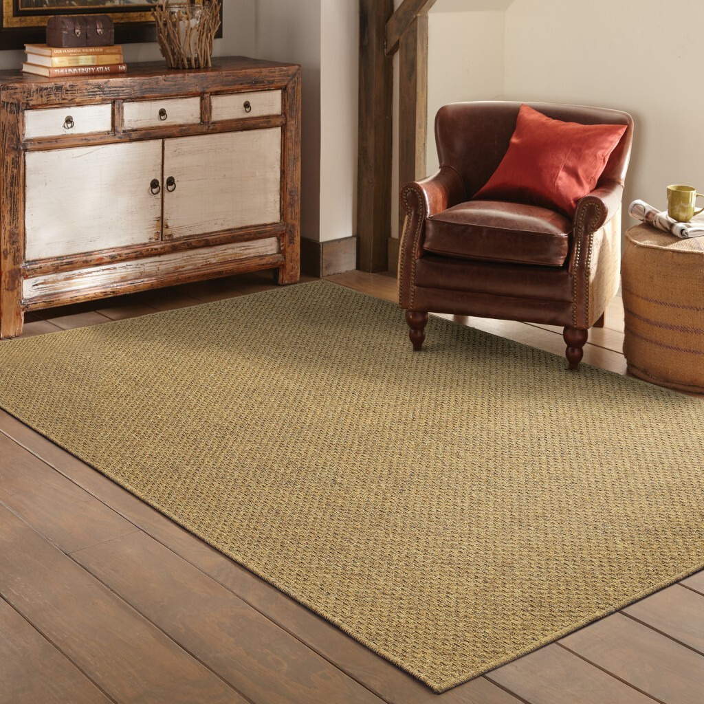 9X13 Solid Tan Indoor Outdoor Area Rug