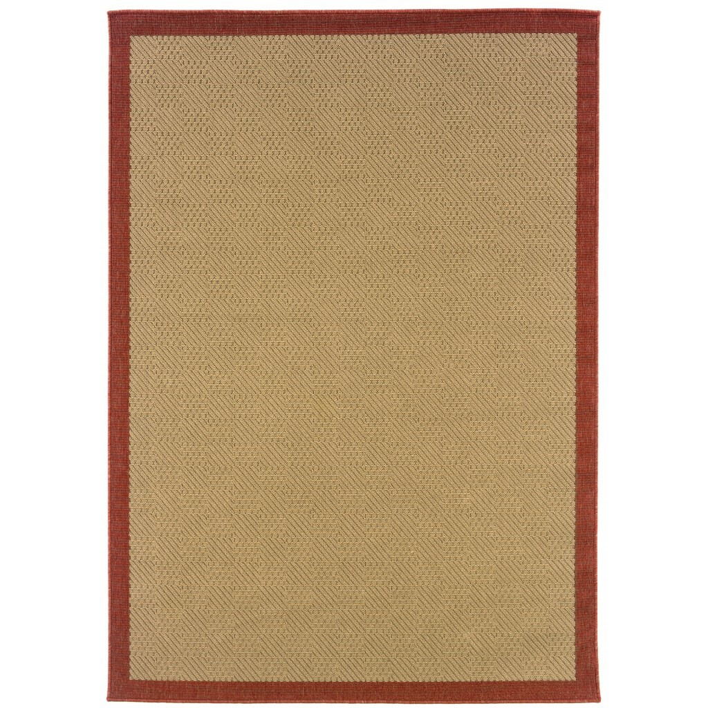 9X13 Beige And Red Plain Indoor Outdoor Area Rug