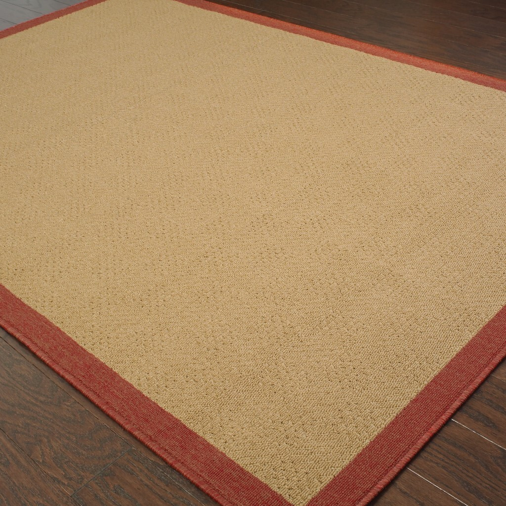 9X13 Beige And Red Plain Indoor Outdoor Area Rug
