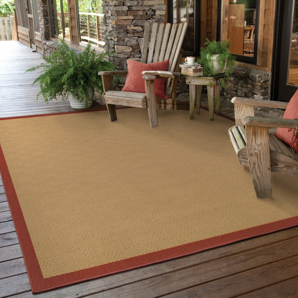 9X13 Beige And Red Plain Indoor Outdoor Area Rug
