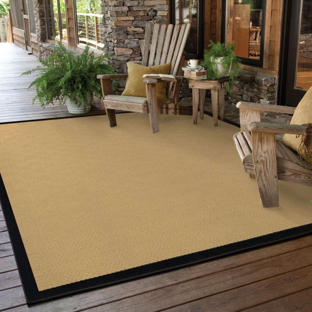 7X11 Beige And Black Plain Indoor Outdoor Area Rug