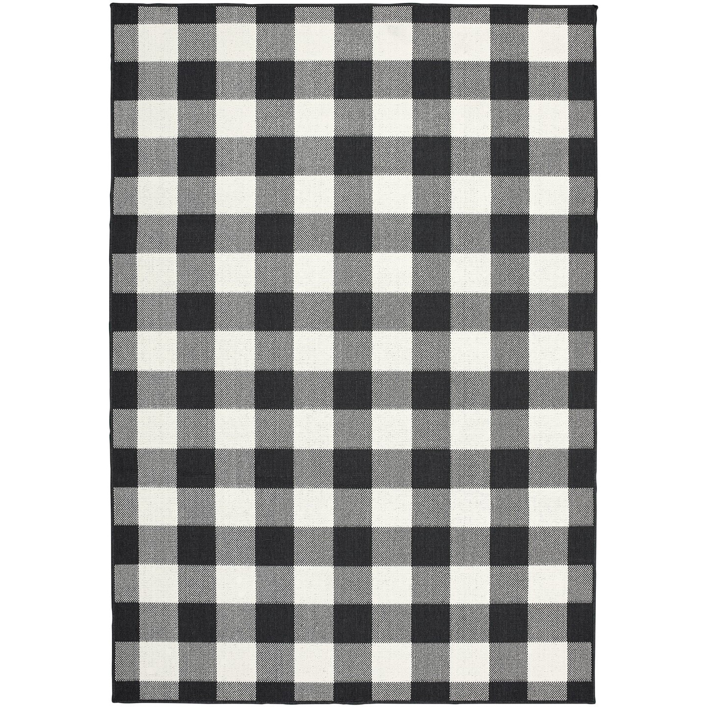 7X10 Black And Ivory Gingham Indoor Outdoor Area Rug