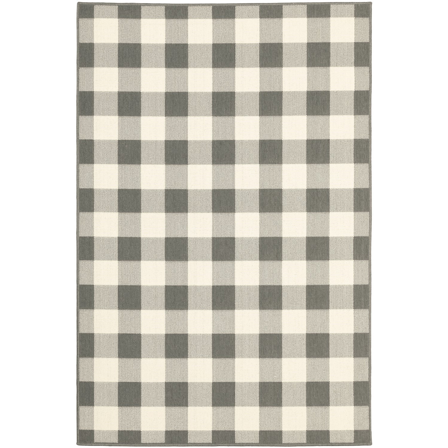 7X10 Gray And Ivory Gingham Indoor Outdoor Area Rug