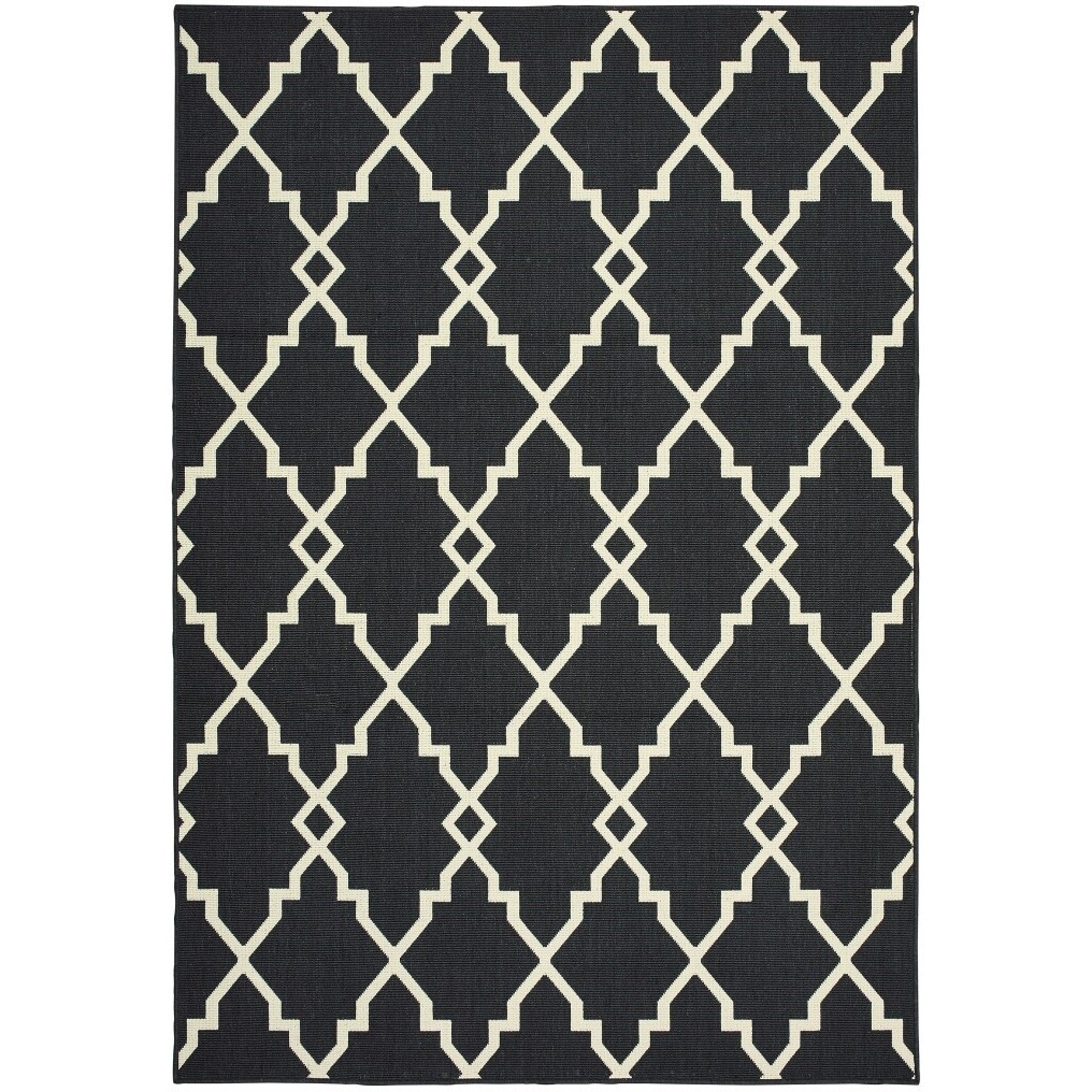 7X10 Black And Ivory Trellis Indoor Outdoor Area Rug