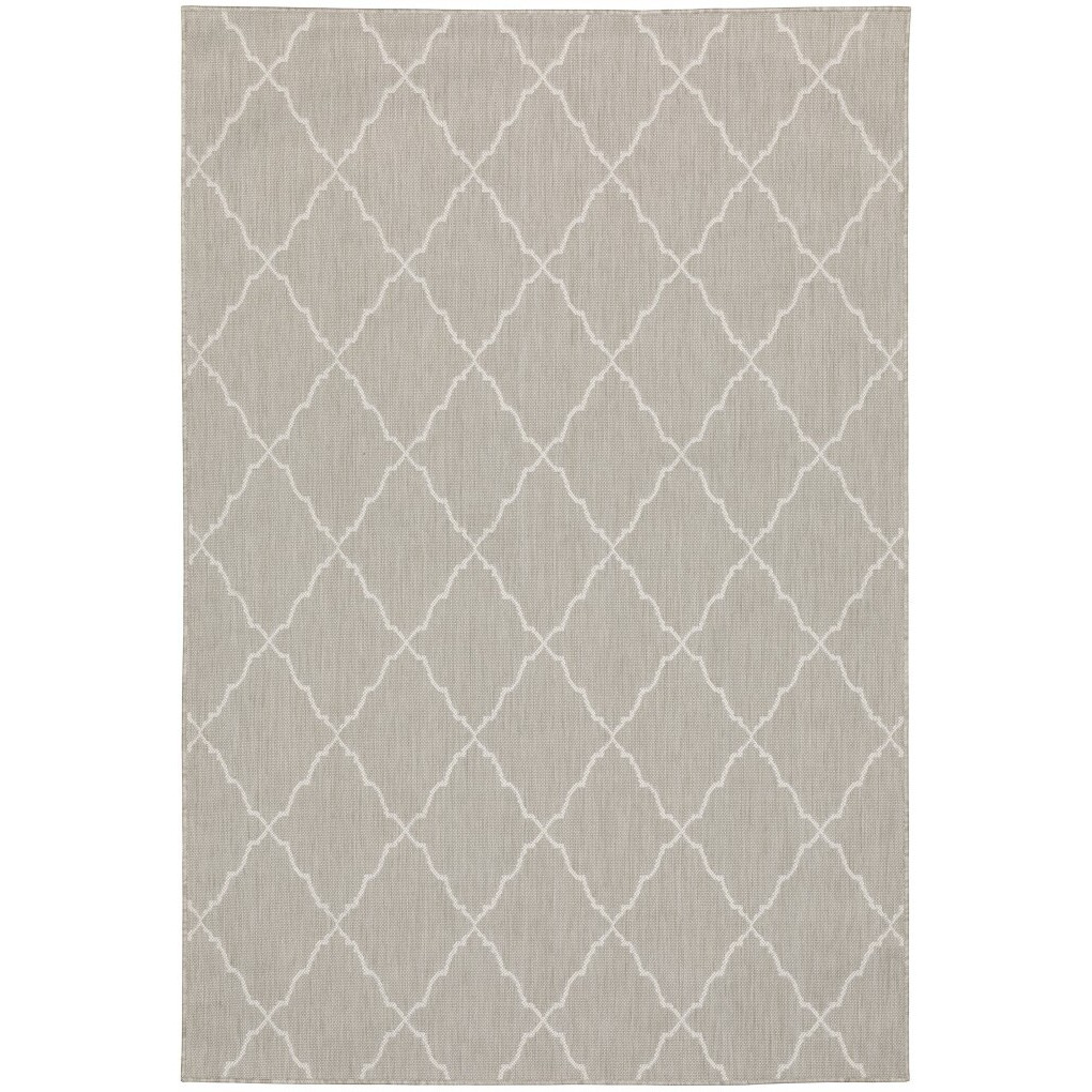 7X9 Gray And Ivory Trellis Indoor Outdoor Area Rug