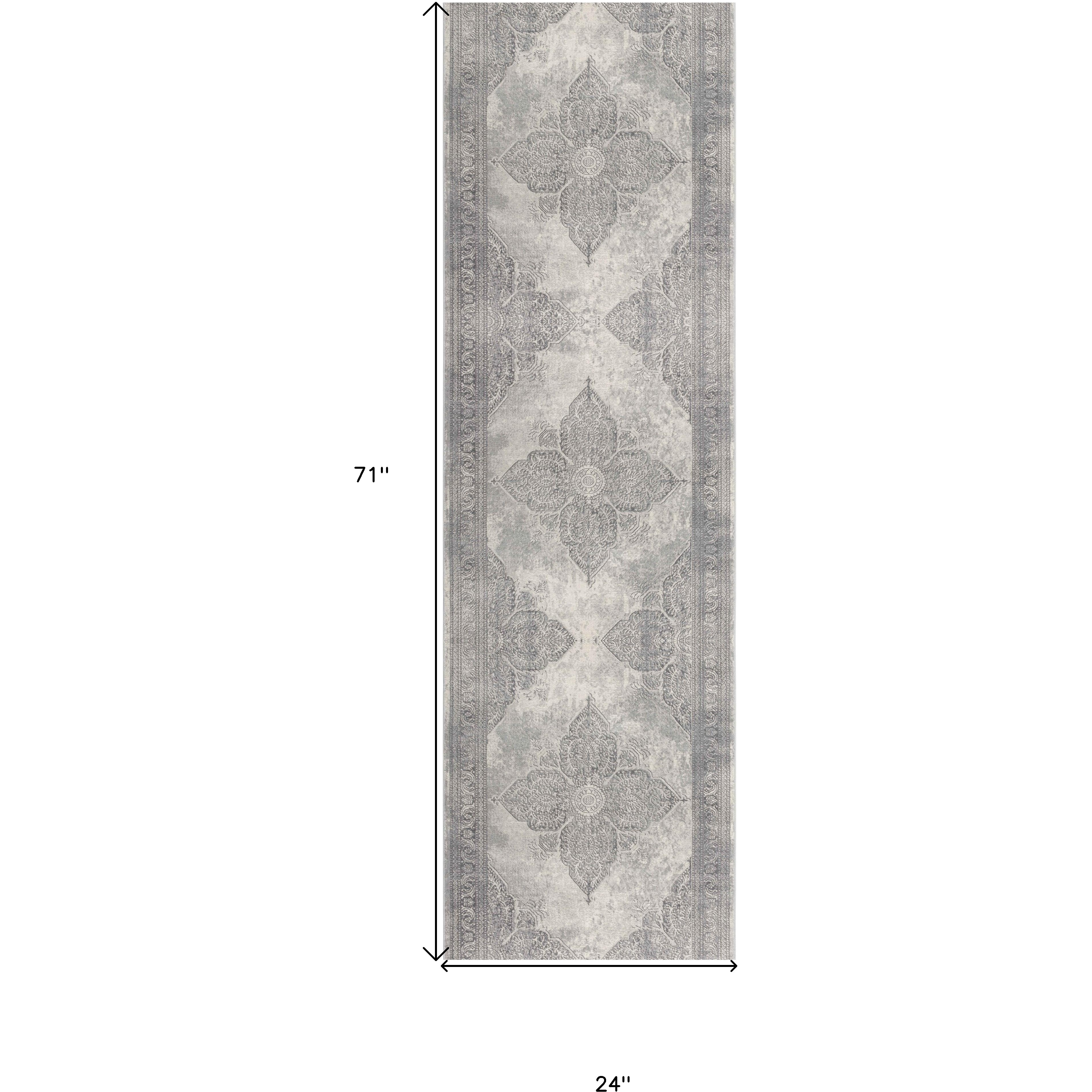 2 X 6 Gray Distressed Medallion Area Rug