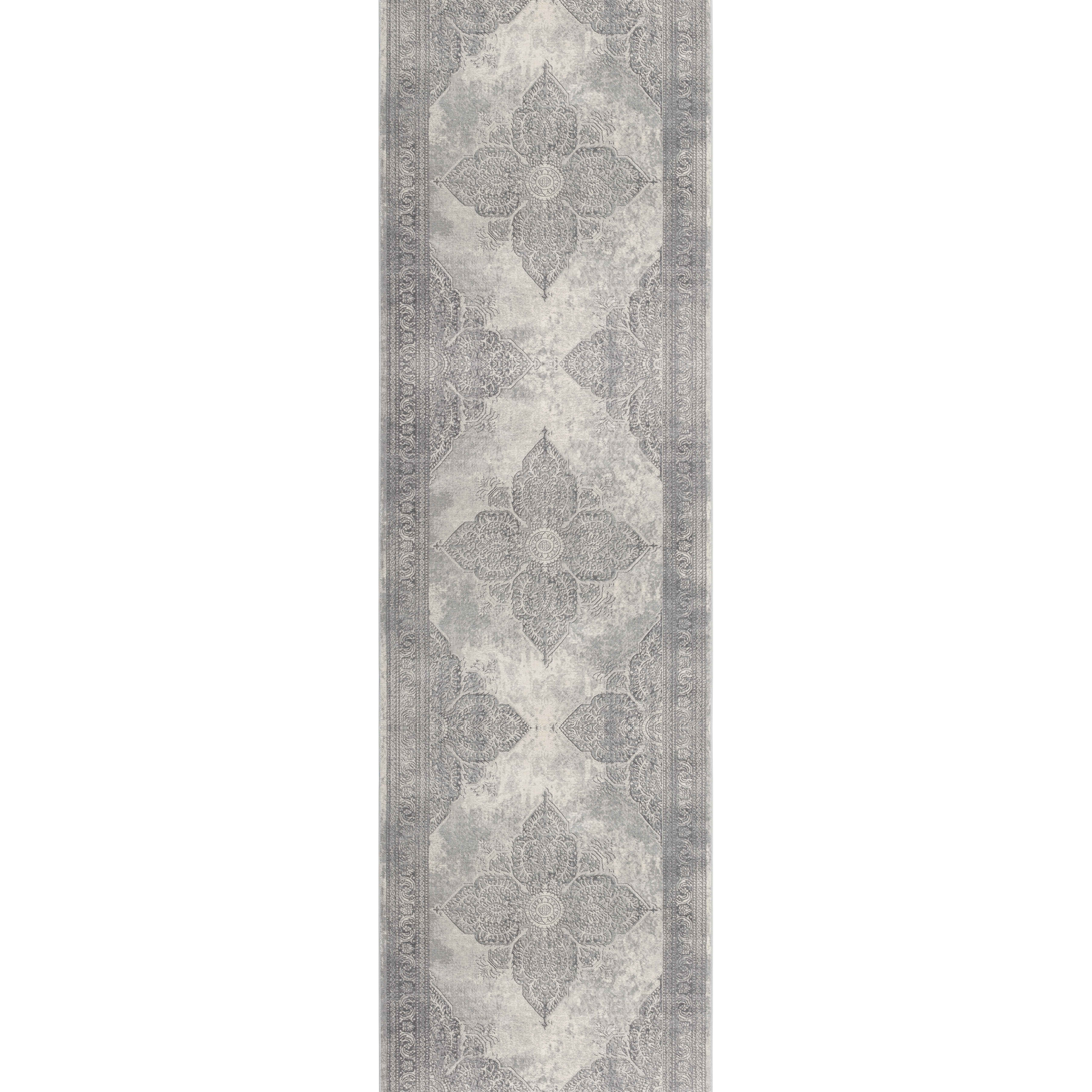 2 X 8 Gray Distressed Medallion Runner Rug
