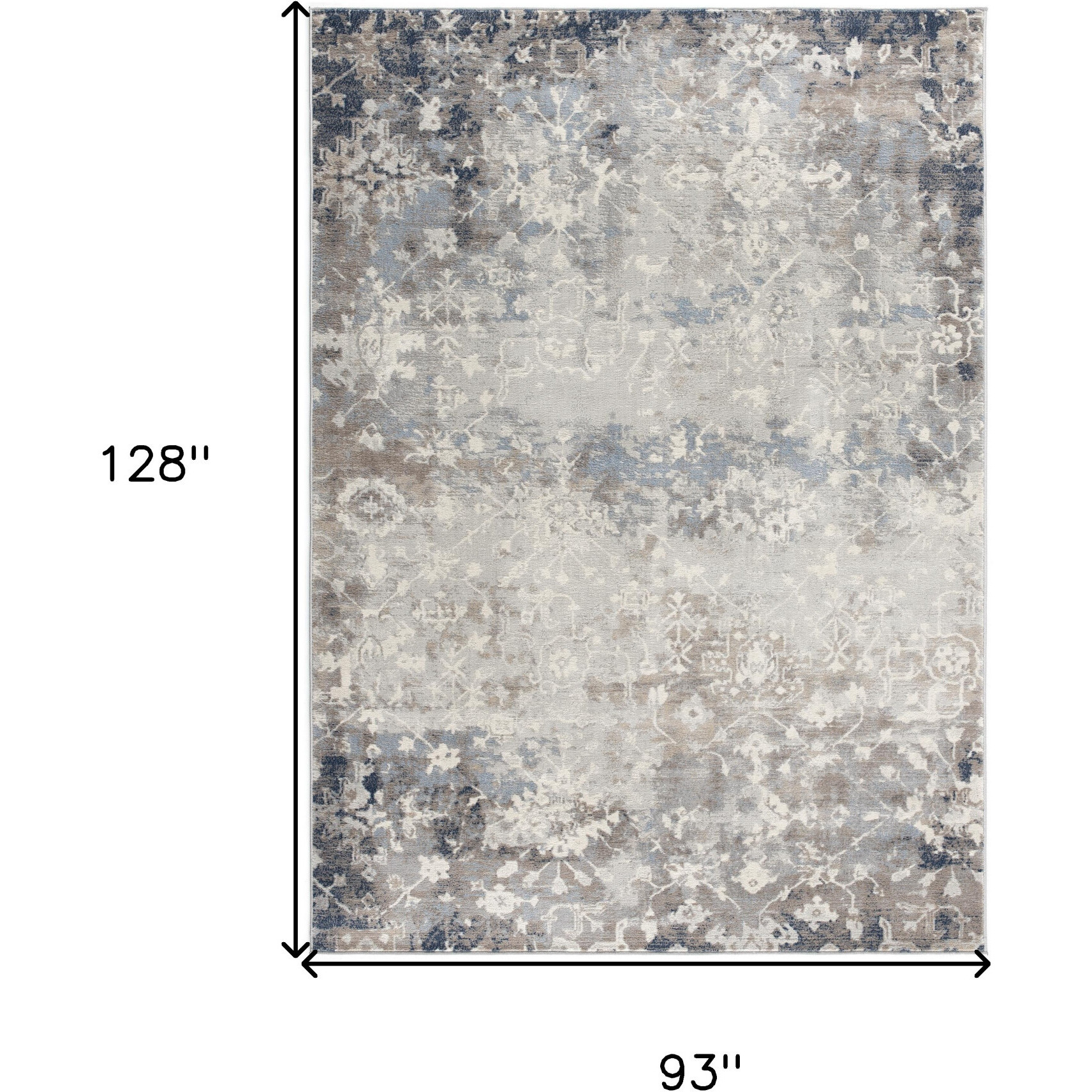 8 X 11 Navy And Beige Distressed Vines Area Rug