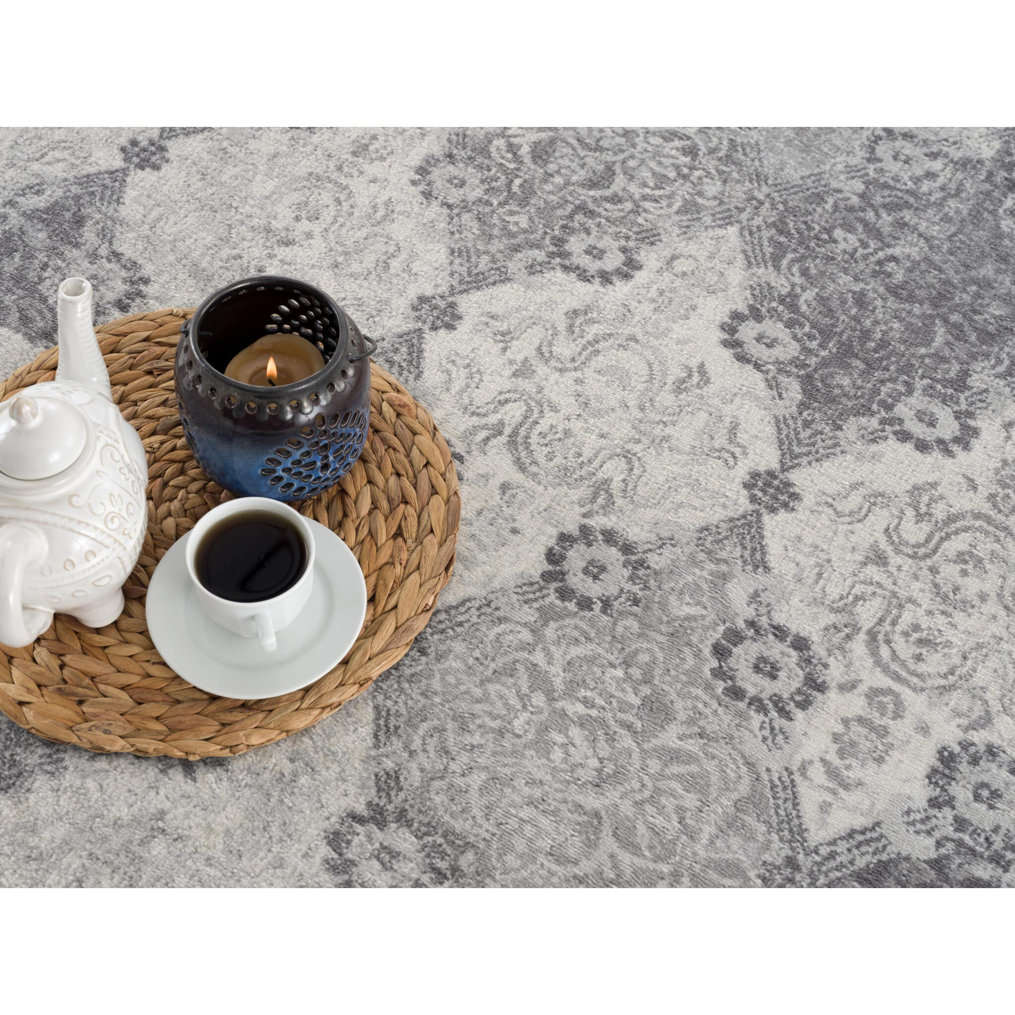 5 X 8 Gray Distressed Trellis Pattern Area Rug