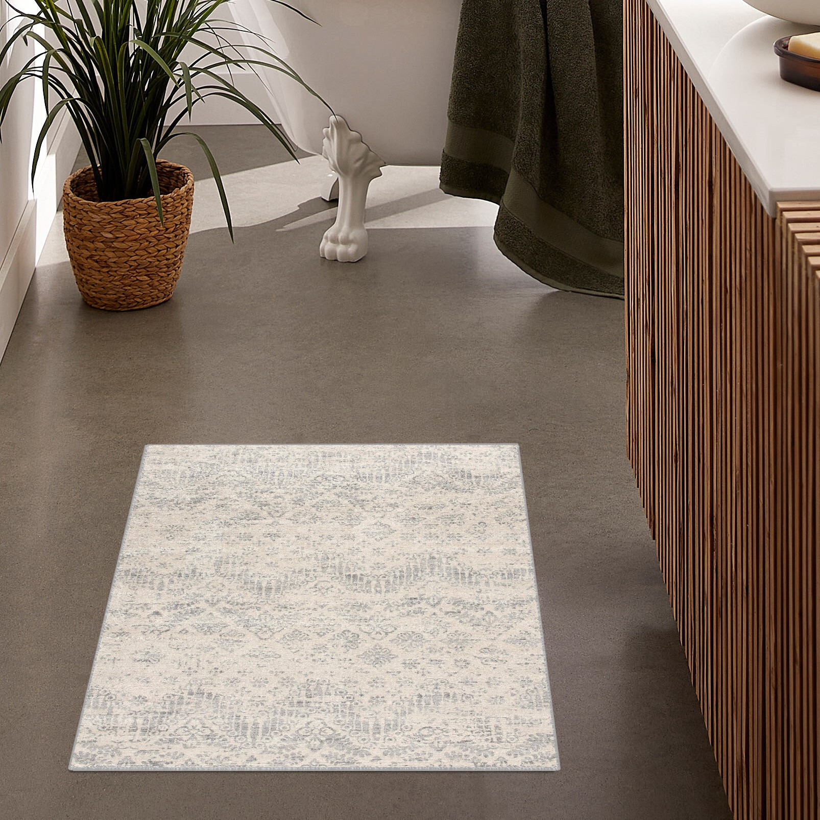 2 X 5 Ivory Distressed Ikat Pattern Area Rug