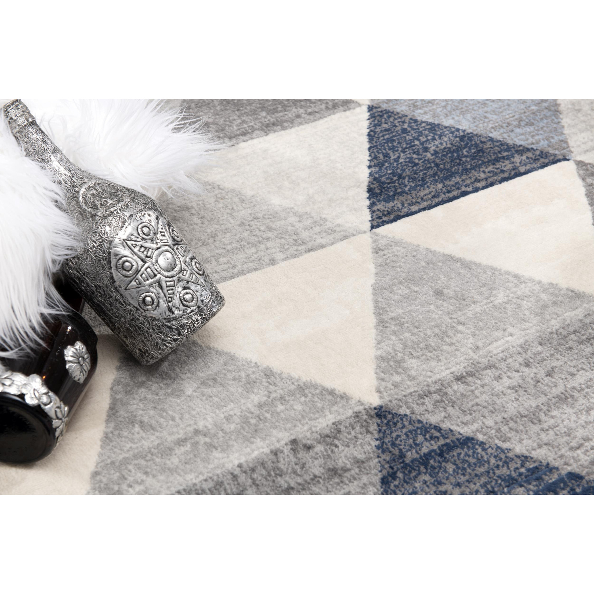 2 X 8 Navy Blue Geometric Diamond Runner Rug