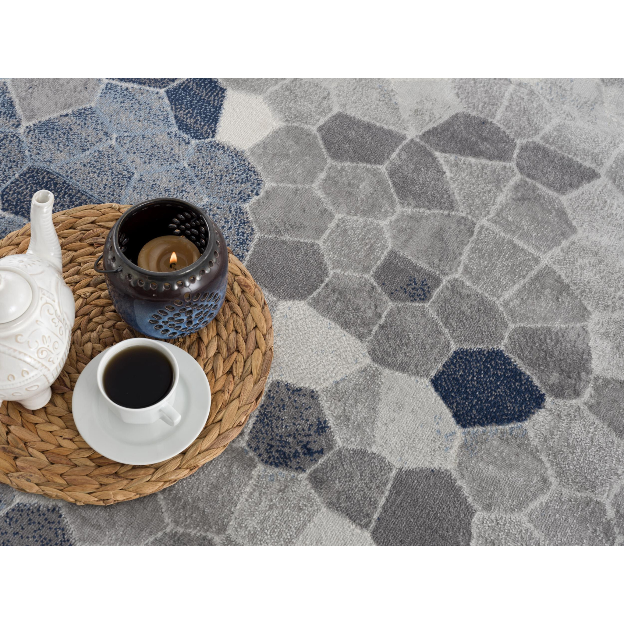 2 X 13 Navy Blue Cobblestone Pattern Runner Rug