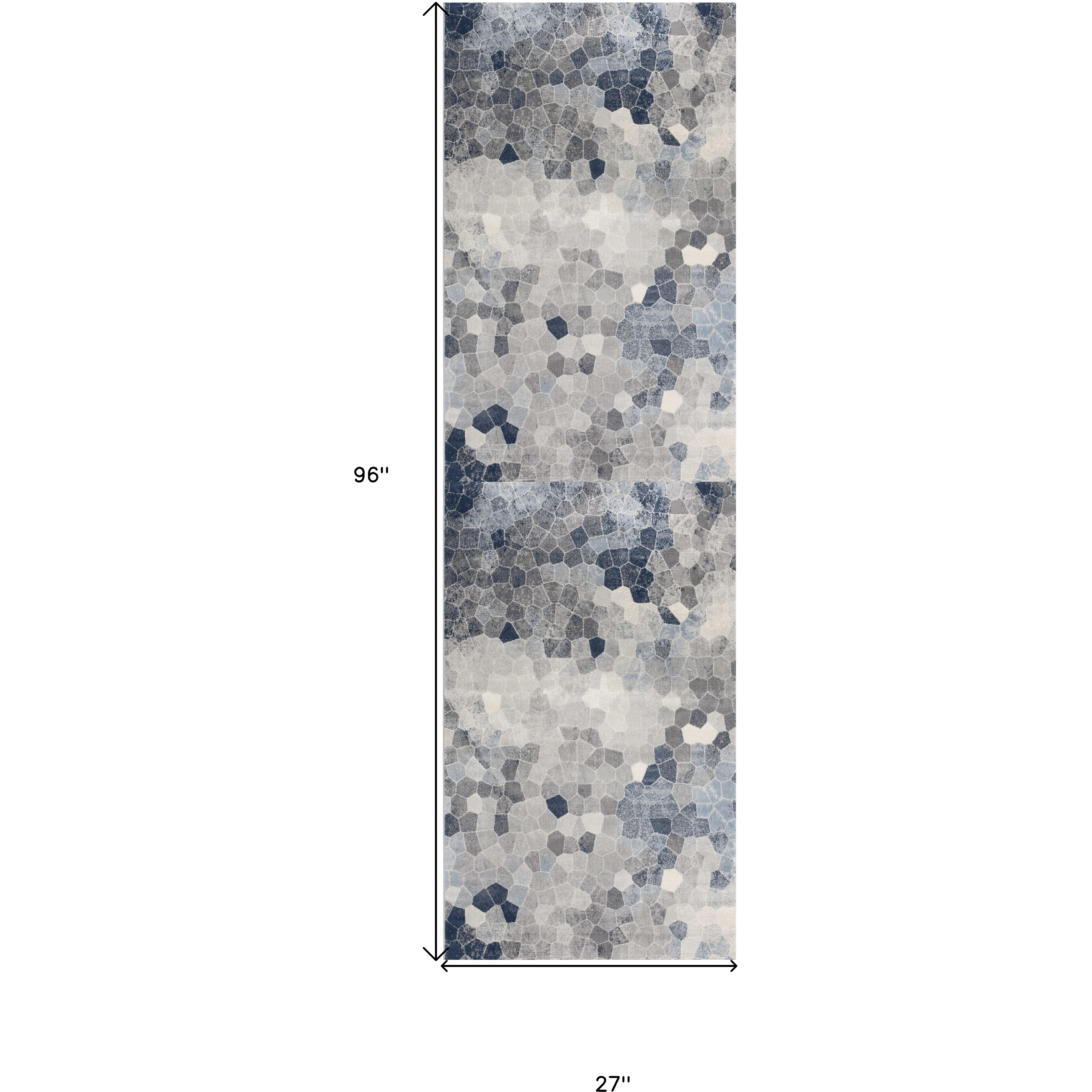 2 X 8 Navy Blue Cobblestone Pattern Runner Rug