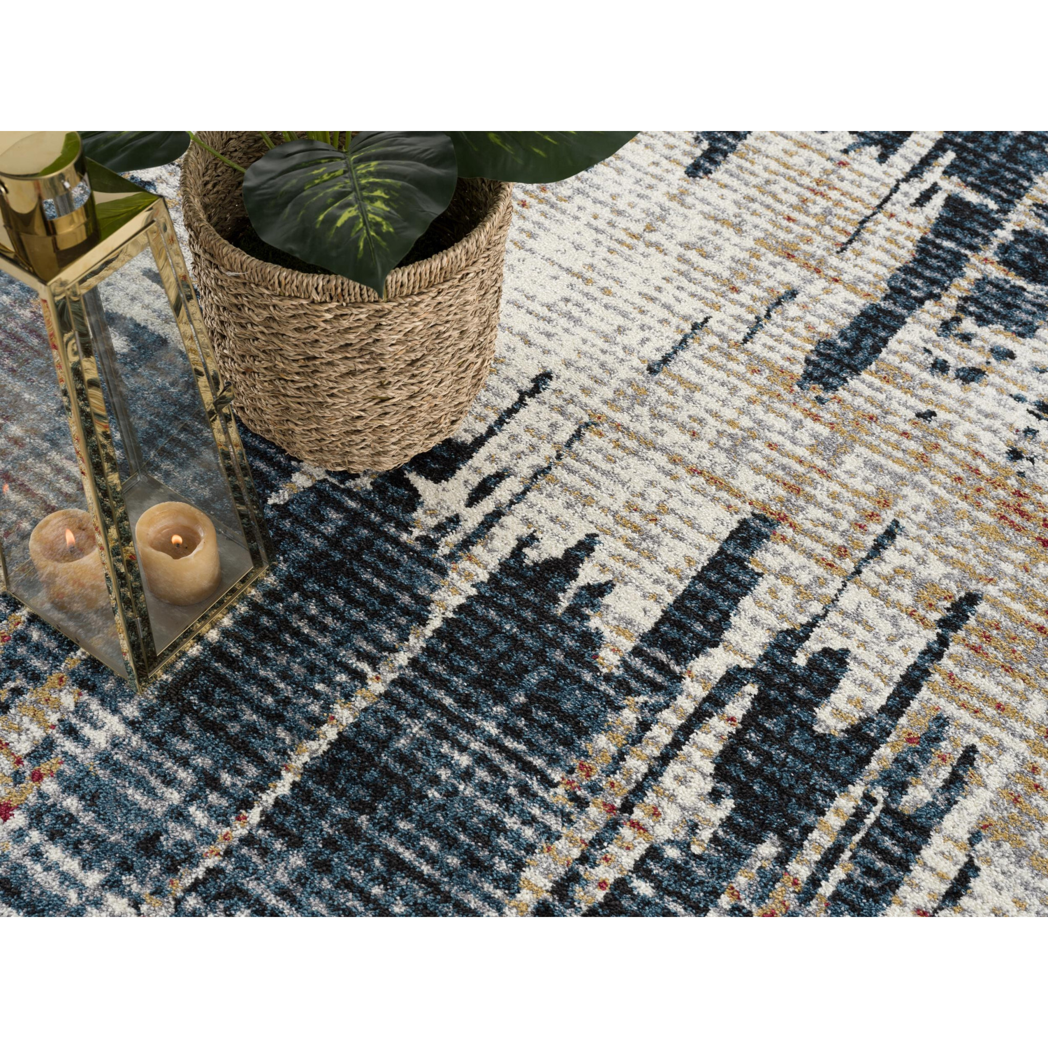 4 X 6 Blue And Red Mod Distressed Area Rug