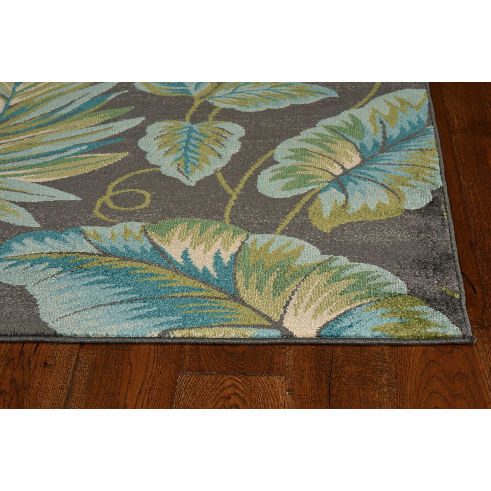3'X5' Grey Floral Polypropylene Rug