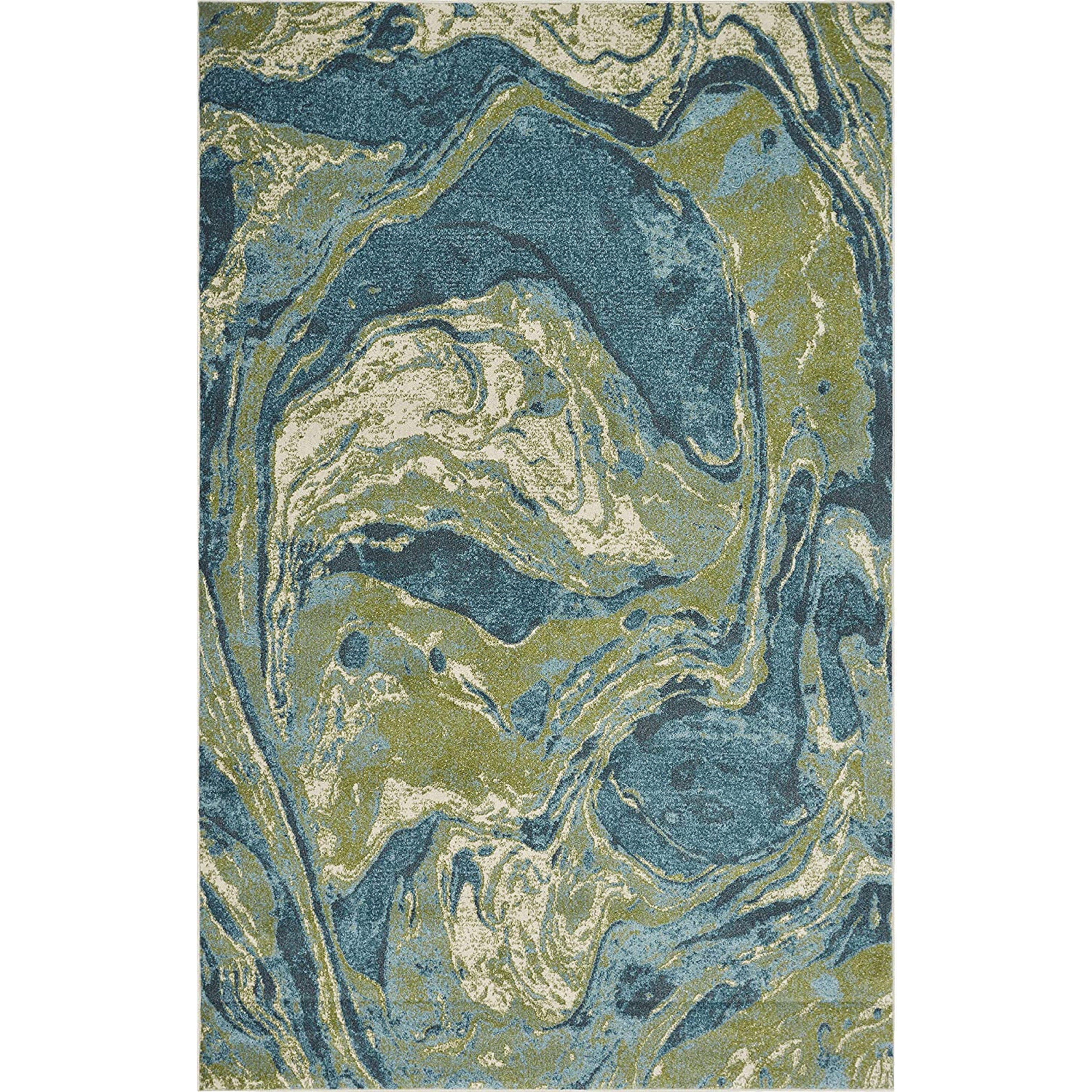 3' X 5' Teal Abstract Waves Area Rug