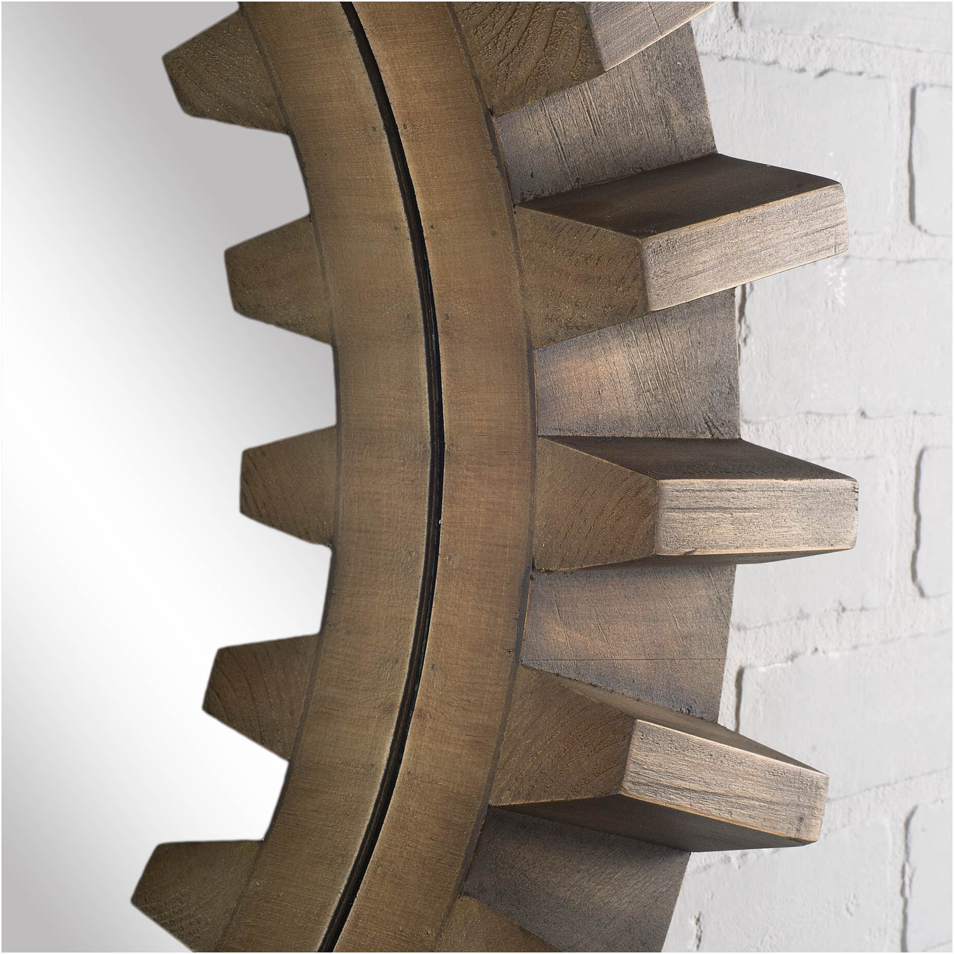 26" Round Brown Wood Frame Wall Mirror