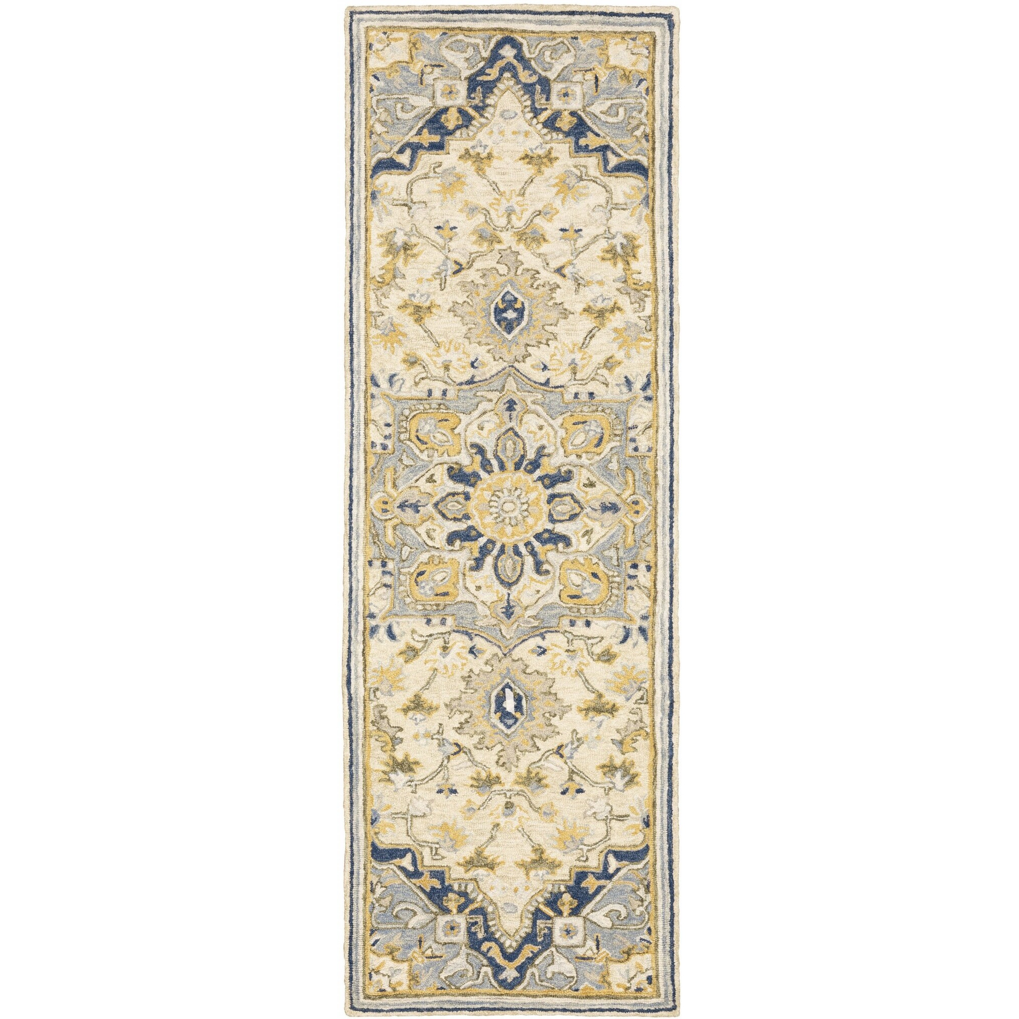3'X8' Blue And Ivory Bohemian Runner Rug