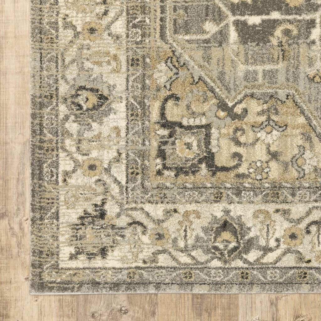 2 X 8 Beige And Gray Traditional Medallion Indoor Runner Rug