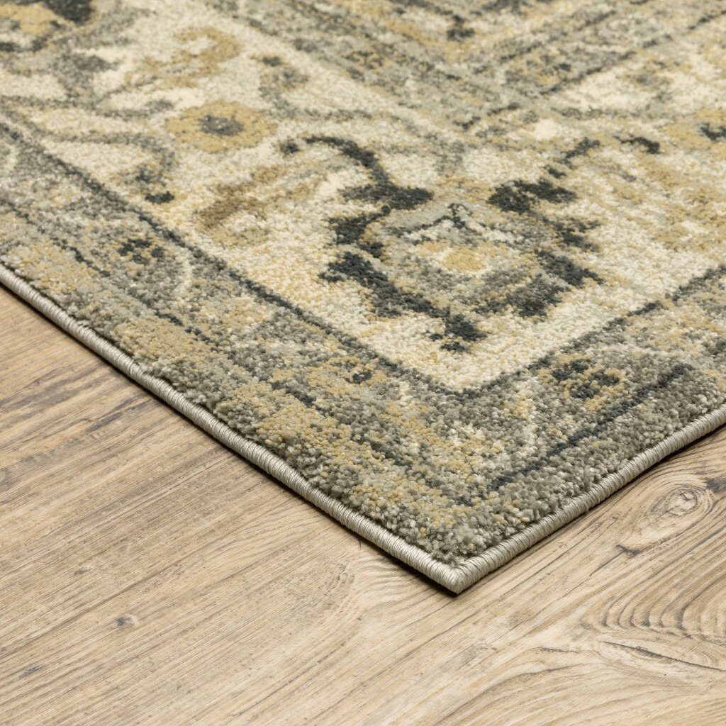 2 X 8 Beige And Gray Traditional Medallion Indoor Runner Rug