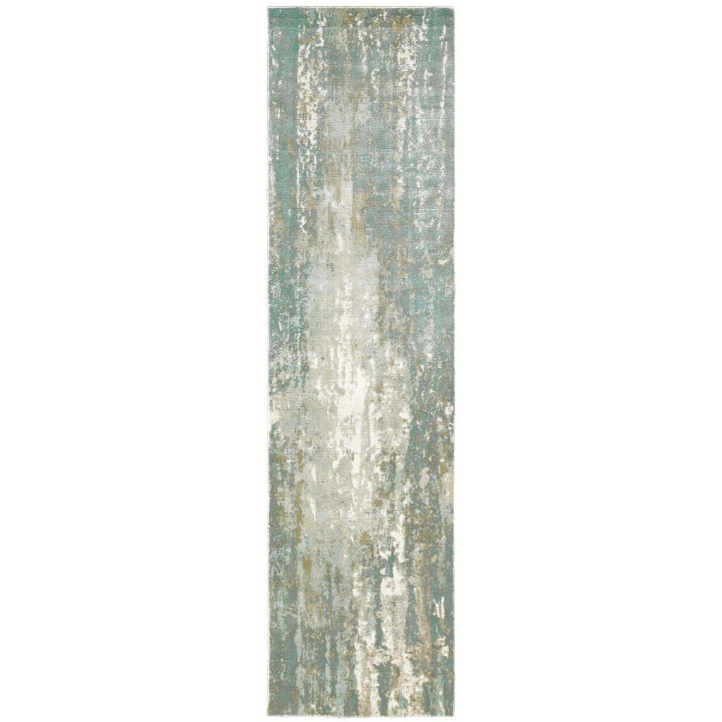 3 X 10 Blue And Gray Abstract Splash Indoor Runner Rug