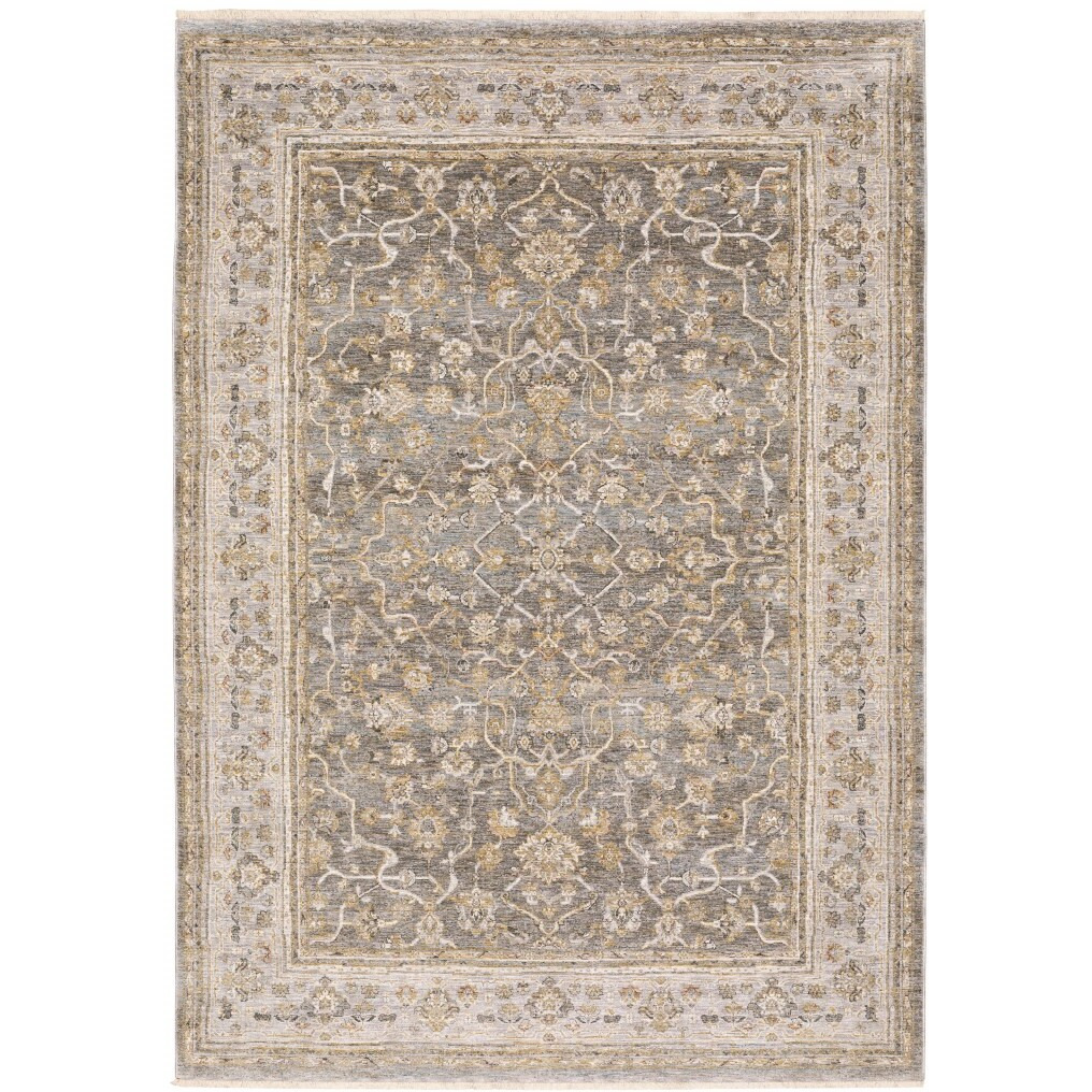 2' X 3' Beige Grey Machine Woven Oriental Indoor Area Rug