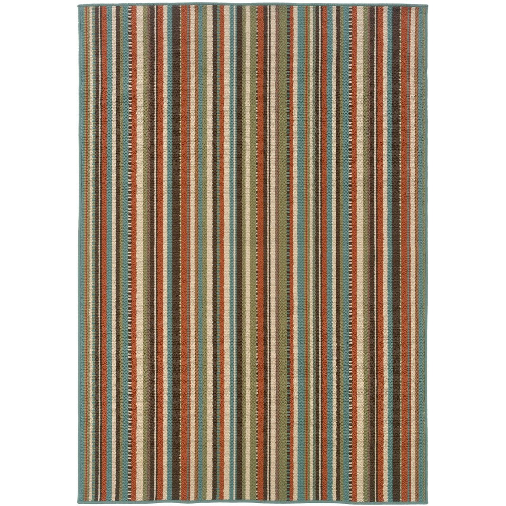 8X11 Green And Brown Striped Indoor Outdoor Area Rug