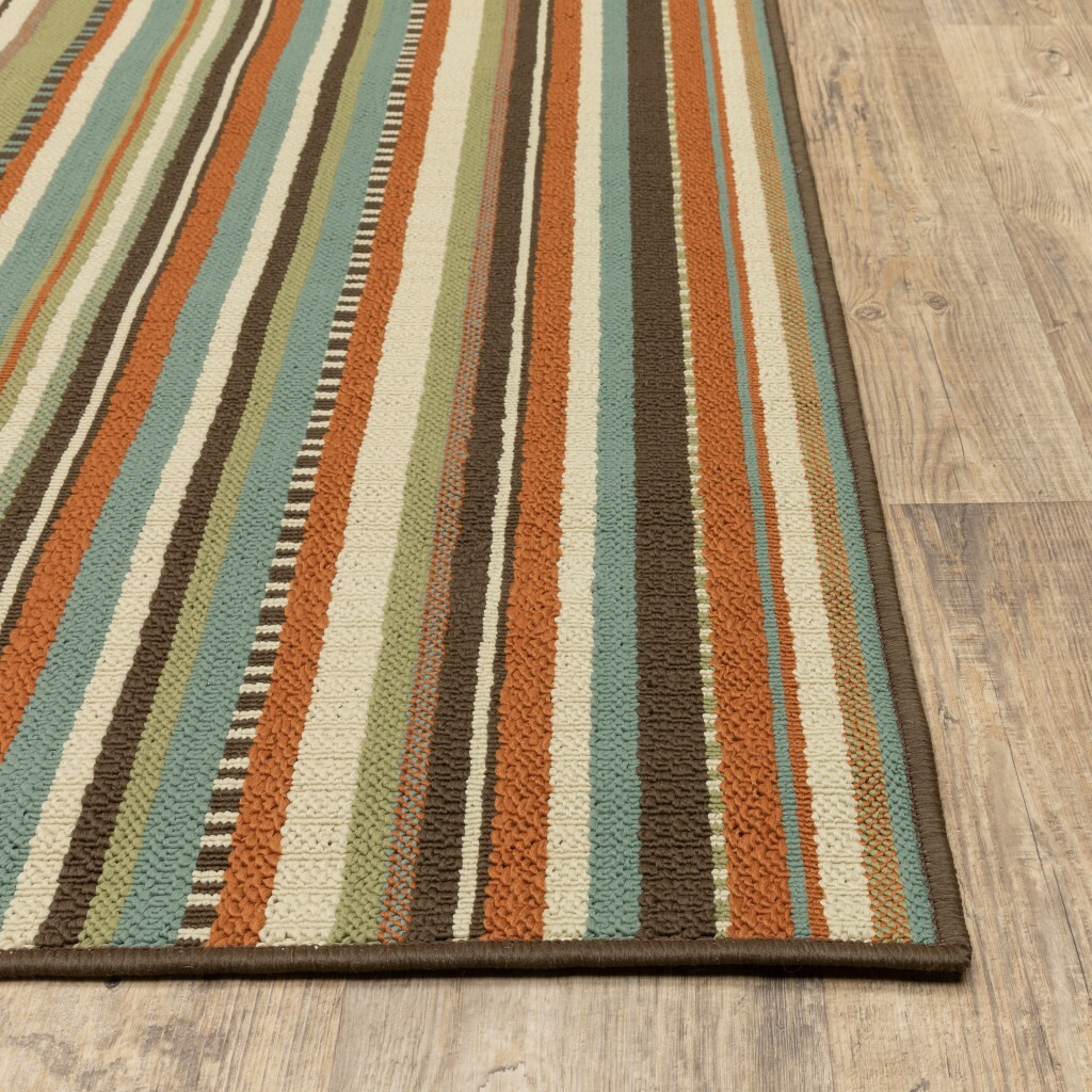 8X11 Green And Brown Striped Indoor Outdoor Area Rug