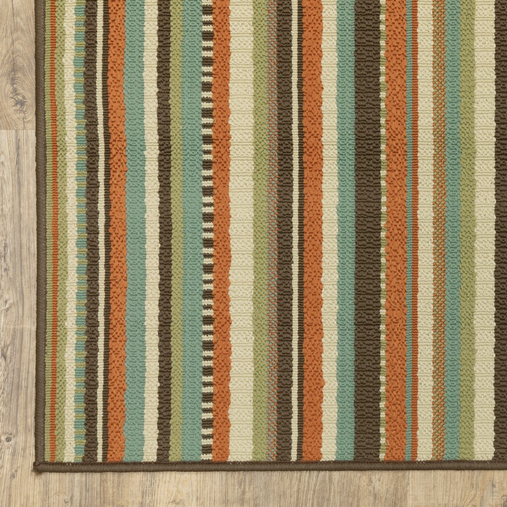 8X11 Green And Brown Striped Indoor Outdoor Area Rug