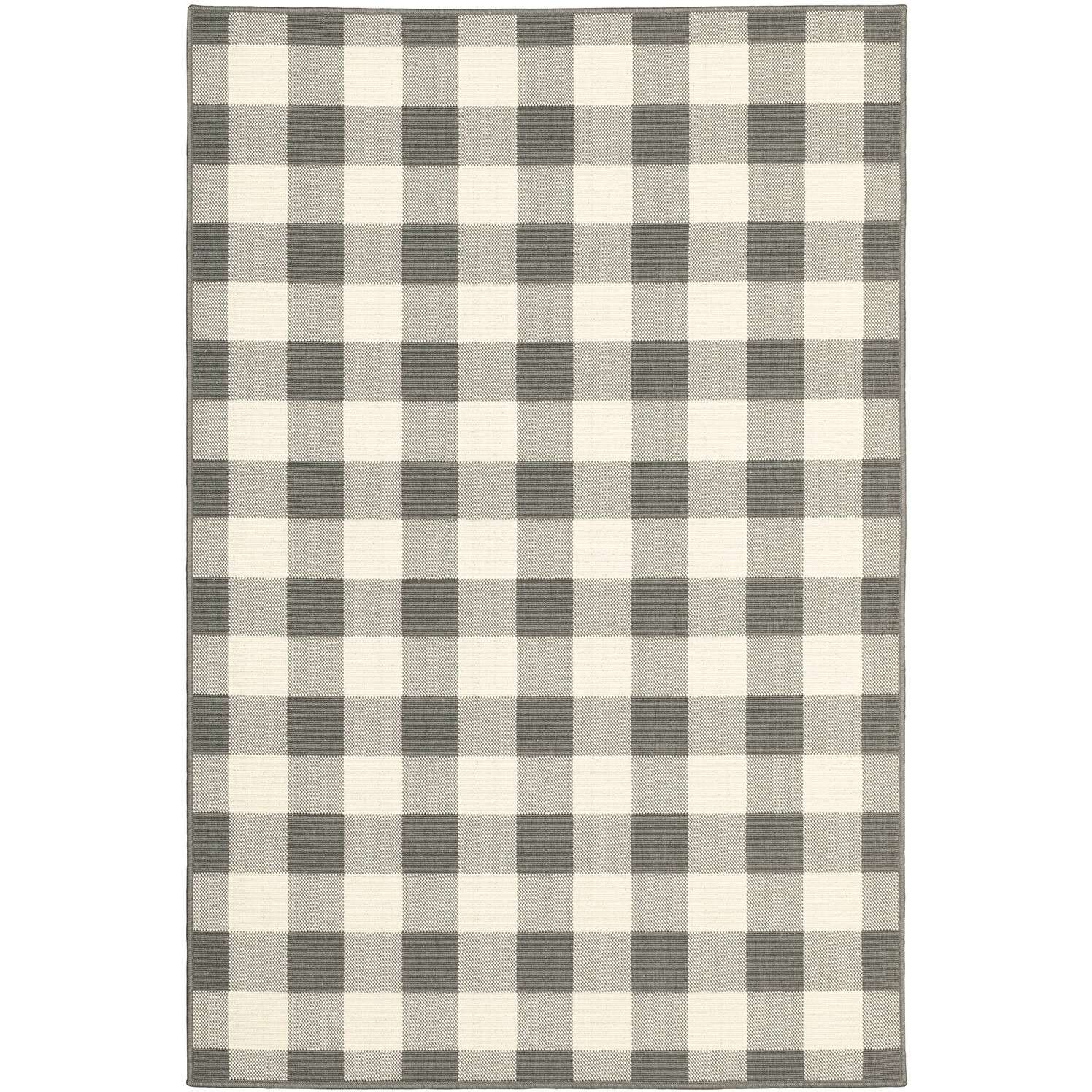 9X13 Gray And Ivory Gingham Indoor Outdoor Area Rug