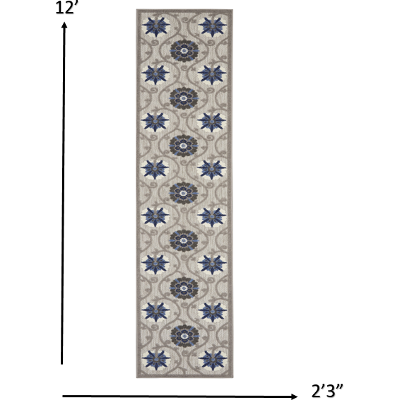 2 X 12 Gray And Blue Indoor Outdoor Runner Rug