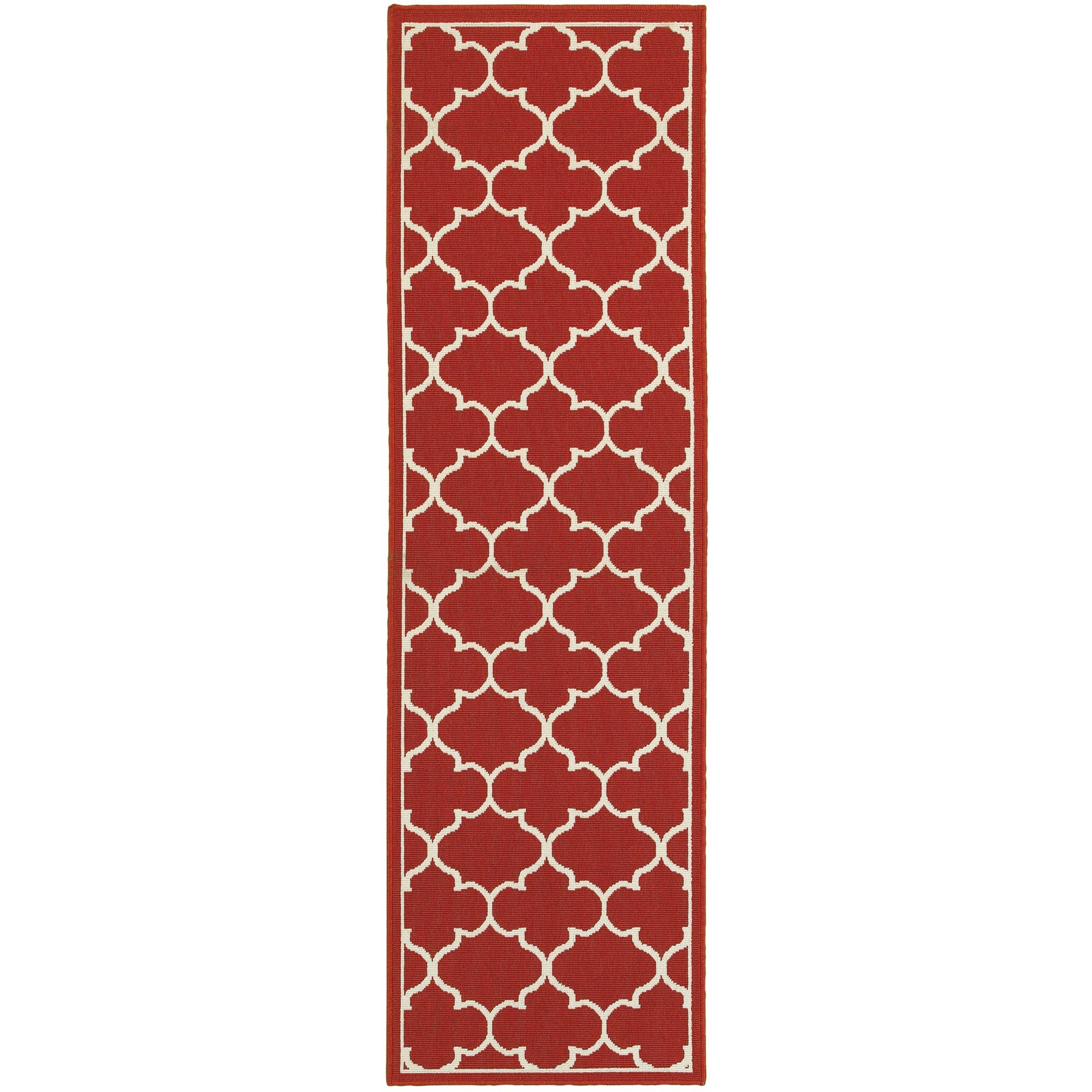 2X8 Red And Ivory Trellis Indoor Outdoor Runner Rug