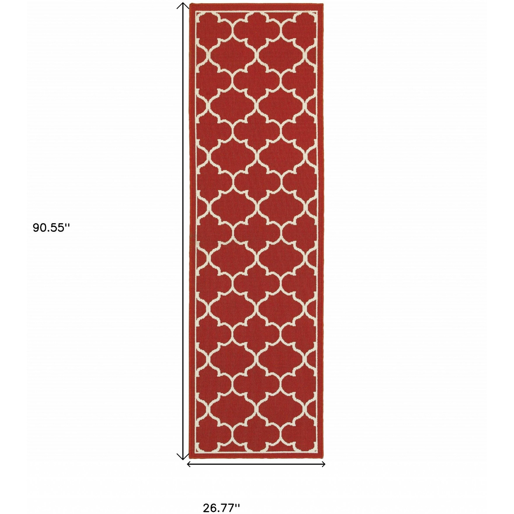 2X8 Red And Ivory Trellis Indoor Outdoor Runner Rug