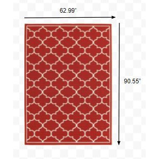 5X8 Red And Ivory Trellis Indoor Outdoor Area Rug