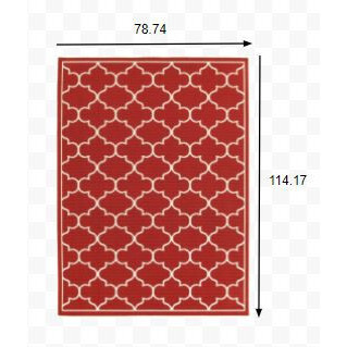 7X10 Red And Ivory Trellis Indoor Outdoor Area Rug