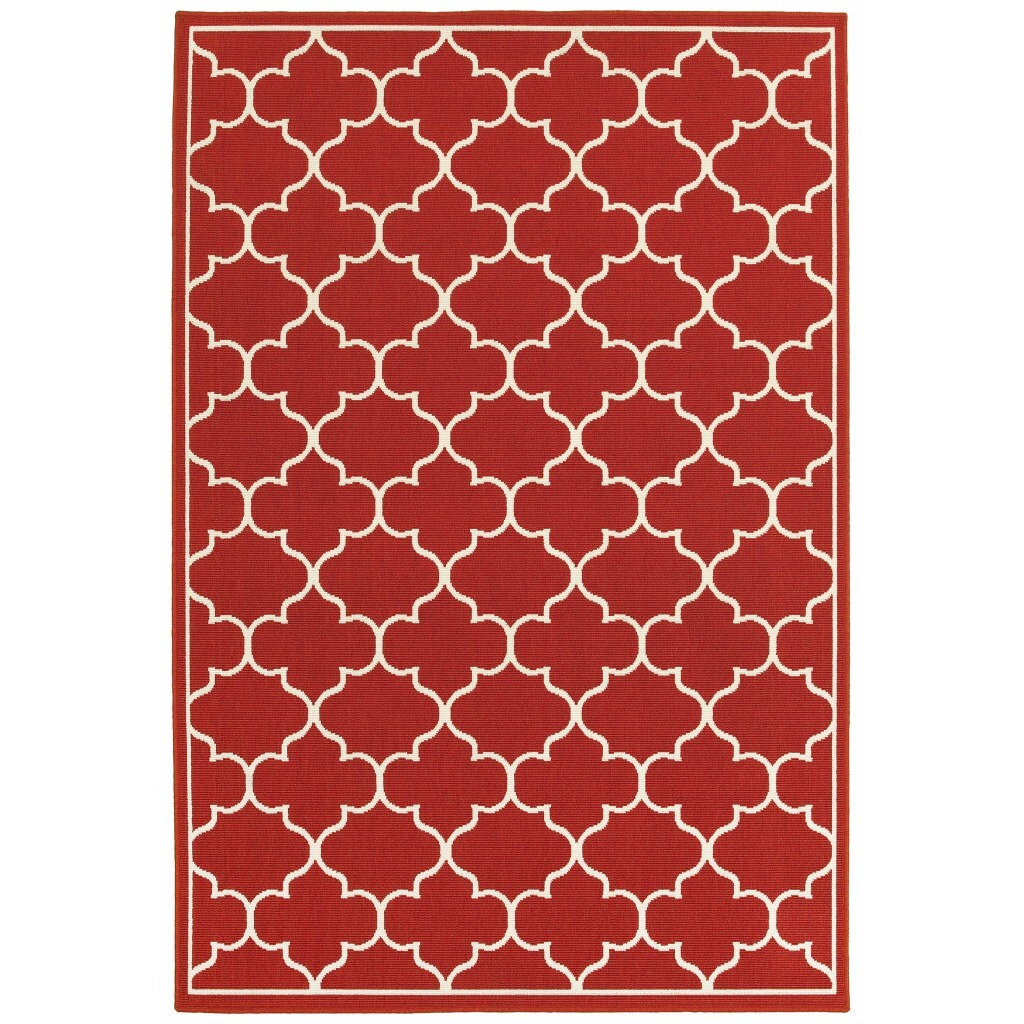 8X11 Red And Ivory Trellis Indoor Outdoor Area Rug