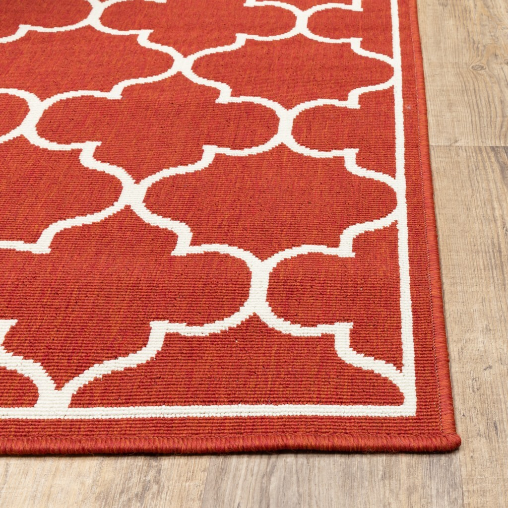 8X11 Red And Ivory Trellis Indoor Outdoor Area Rug