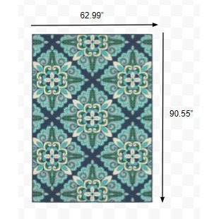 5X8 Blue And Green Floral Indoor Outdoor Area Rug