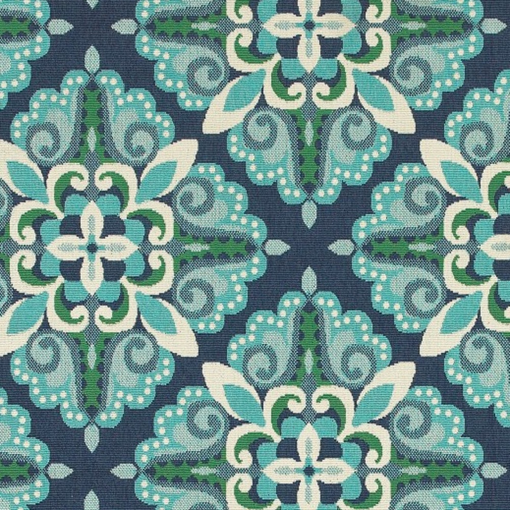 7X10 Blue And Green Floral Indoor Outdoor Area Rug