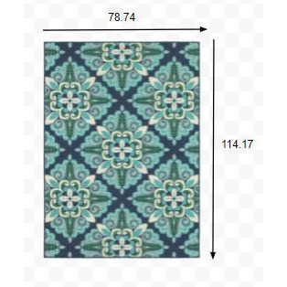 7X10 Blue And Green Floral Indoor Outdoor Area Rug