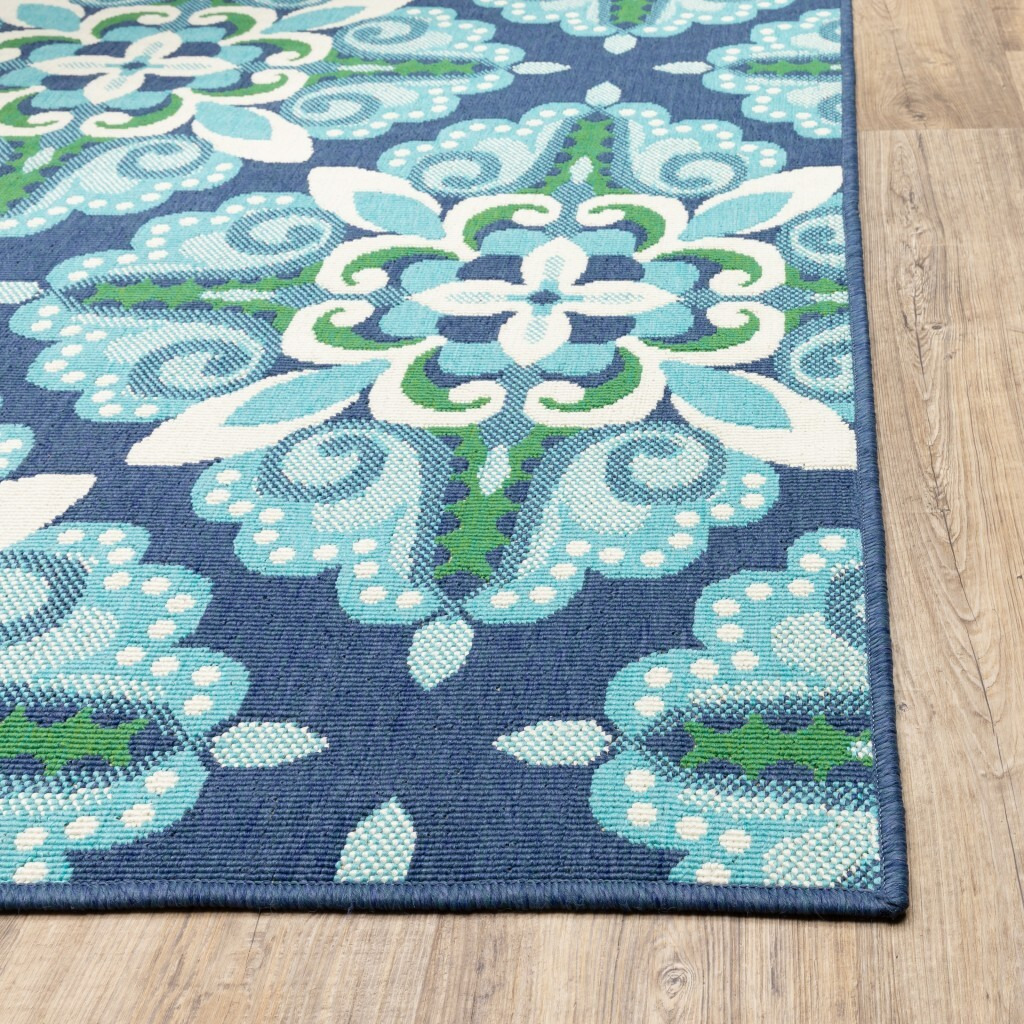 9X13 Blue And Green Floral Indoor Outdoor Area Rug