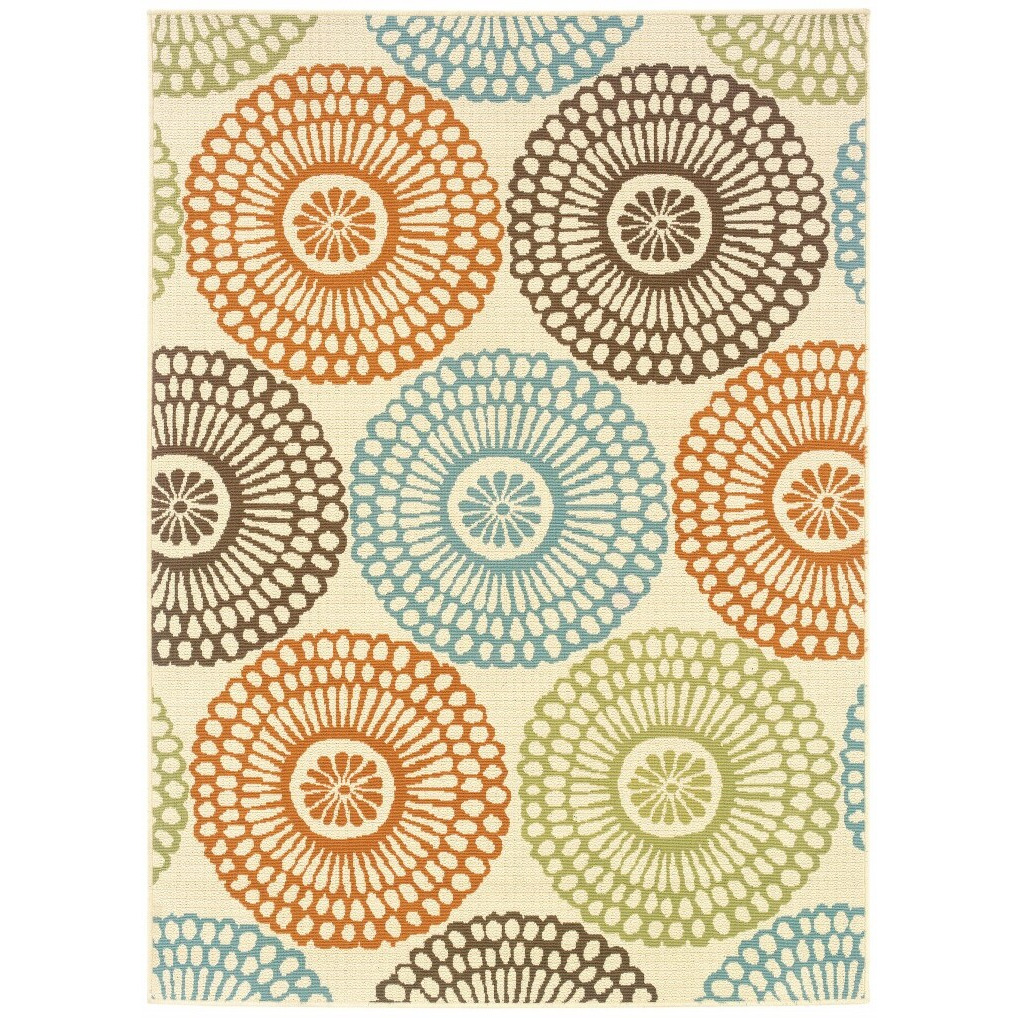 7X10 Beige And Blue Medallion Indoor Outdoor Area Rug