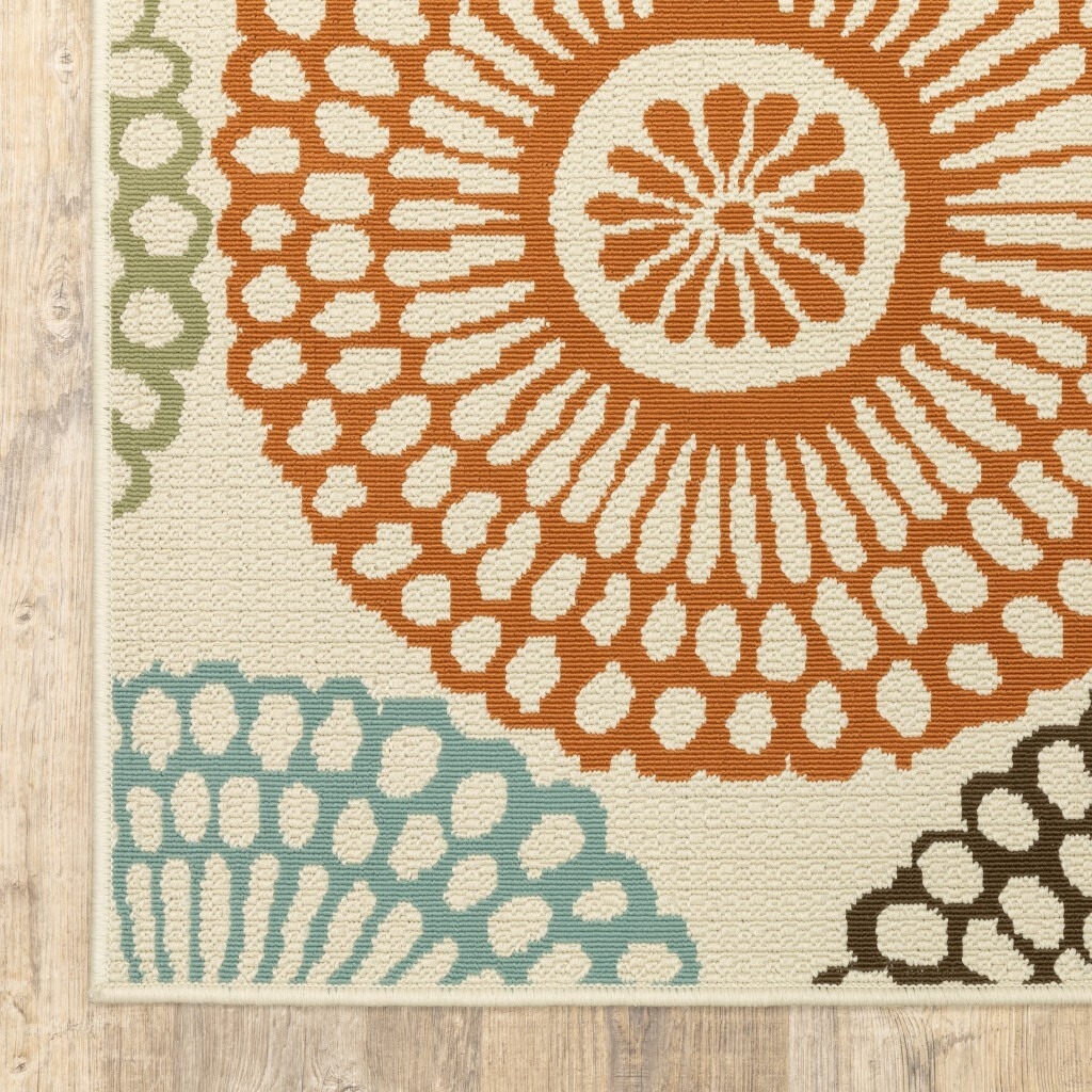 7X10 Beige And Blue Medallion Indoor Outdoor Area Rug