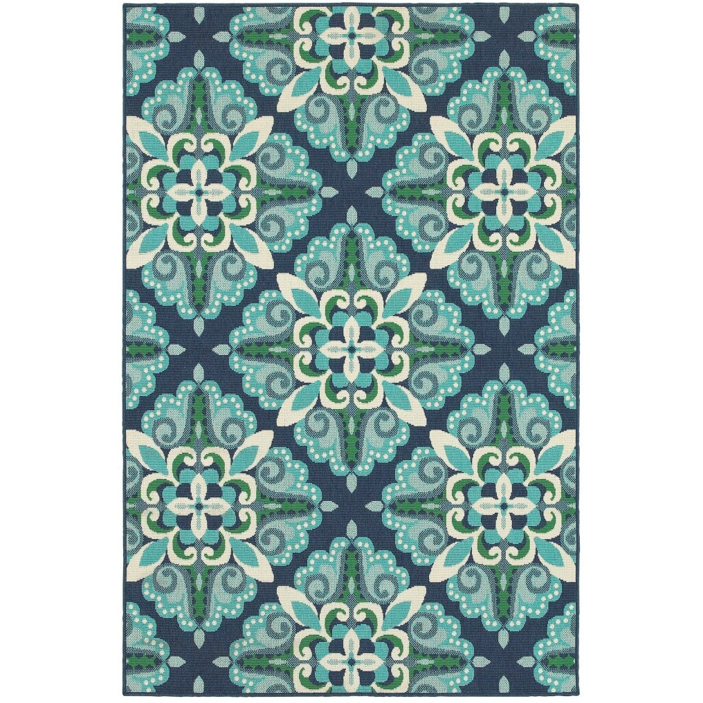 2X3 Blue And Green Floral Indoor Outdoor Scatter Rug