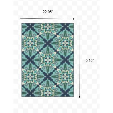 2X3 Blue And Green Floral Indoor Outdoor Scatter Rug