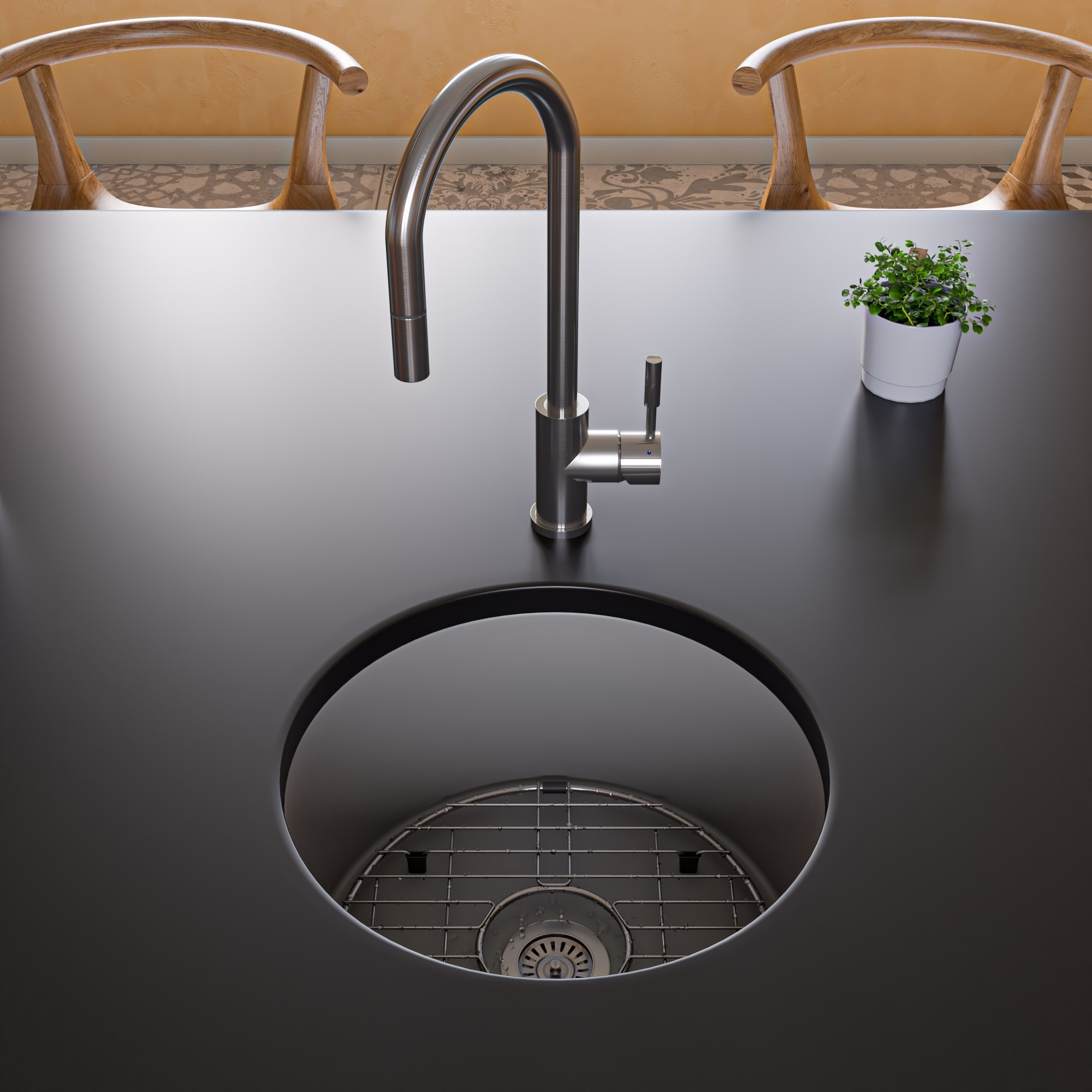 ALFI brand AB2028-BSS Solid Brushed Stainless Steel Single Hole Pull Down Kitchen Faucet