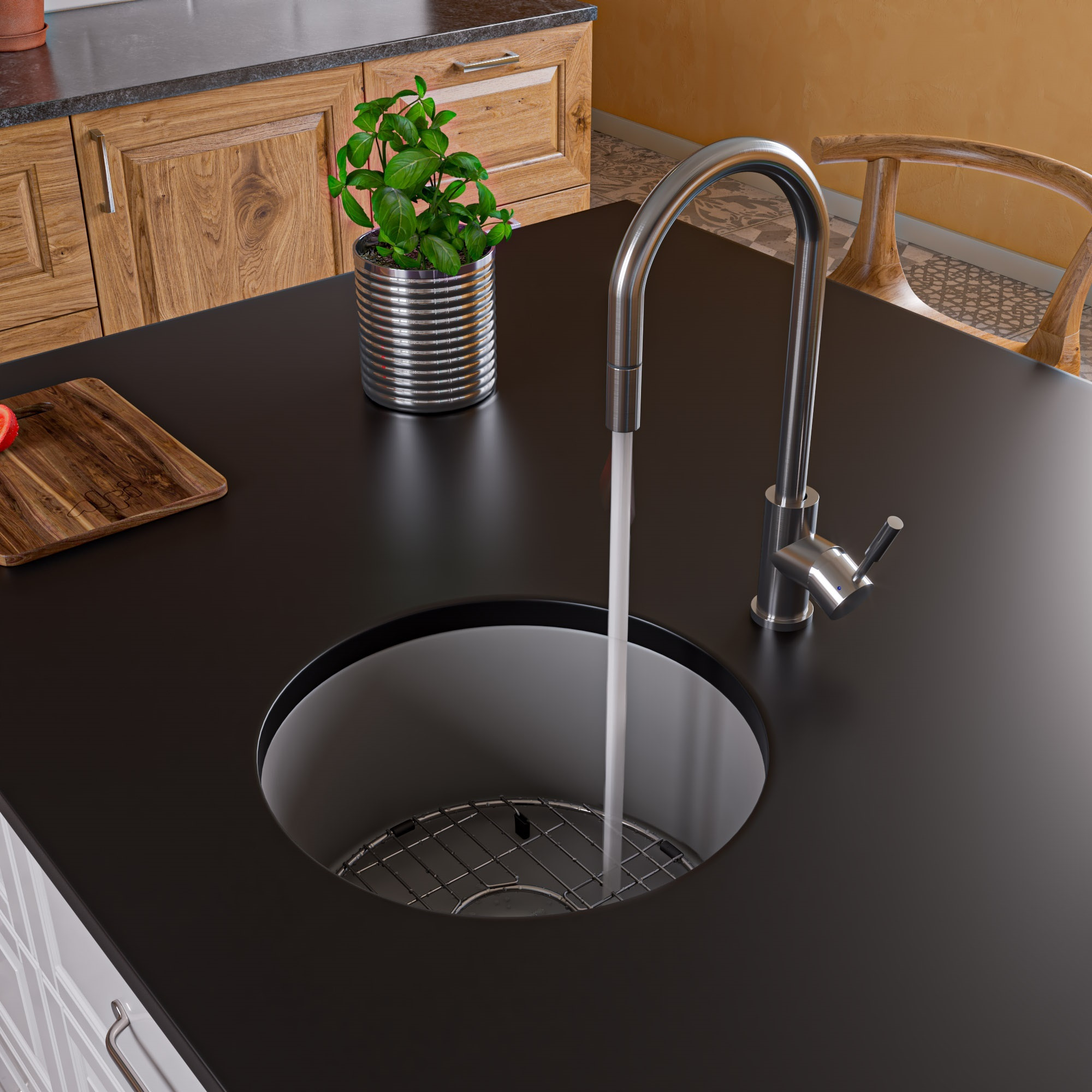 ALFI brand AB2028-BSS Solid Brushed Stainless Steel Single Hole Pull Down Kitchen Faucet