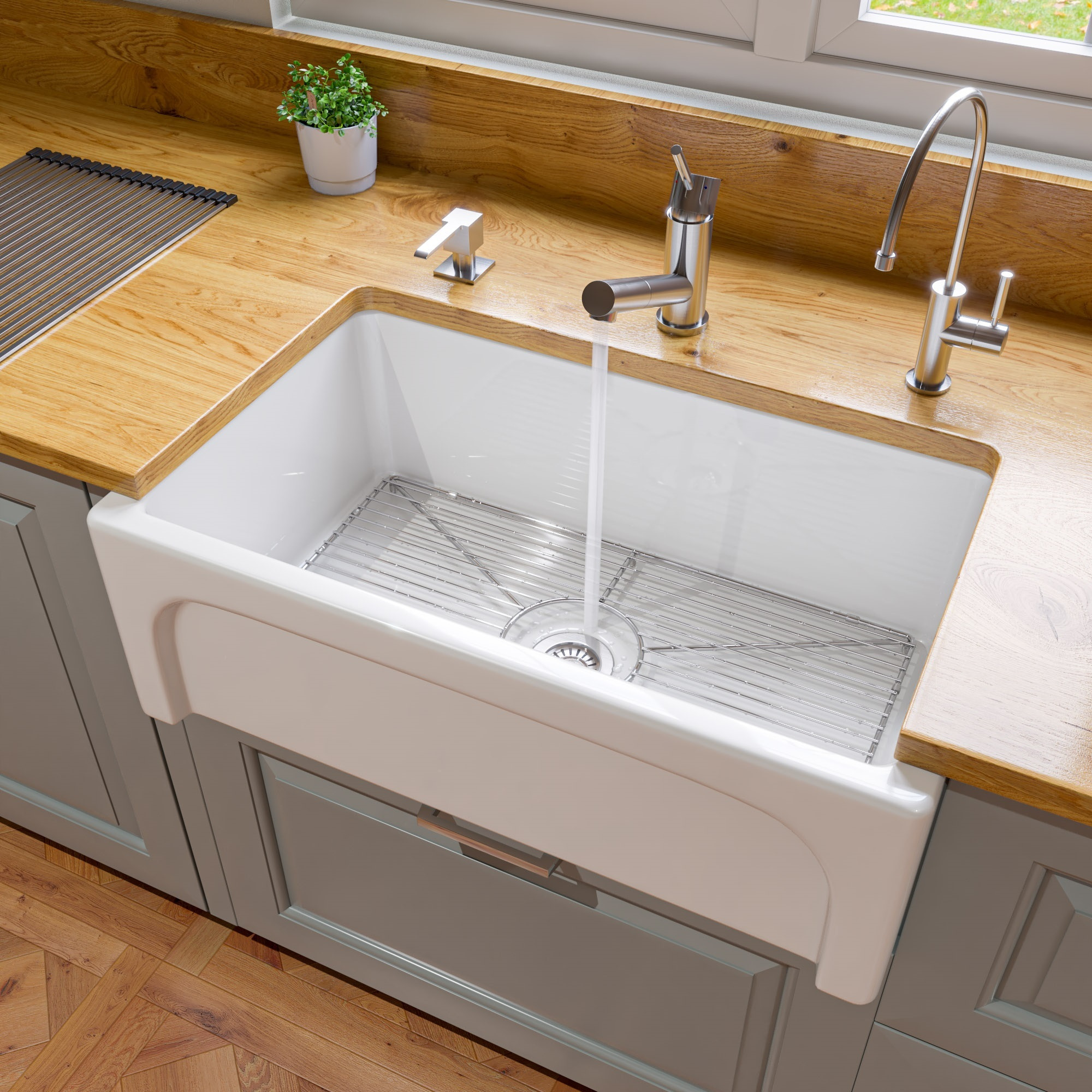 ALFI brand AB3018ARCH-W  30" White Arched Apron Thick Wall Fireclay Single Bowl Farm Sink